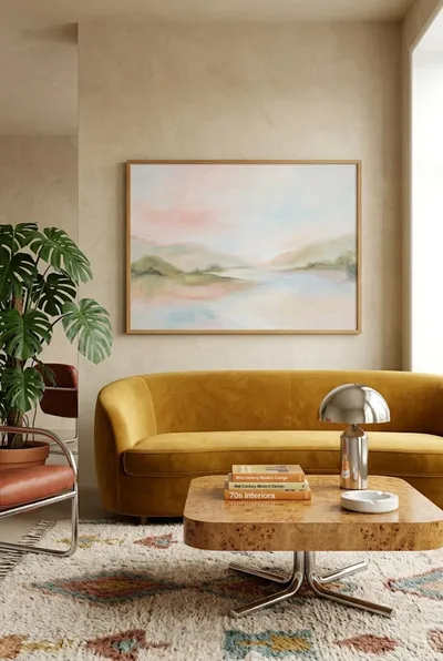 Interior view: Dreamlike abstract landscape in soft pastels