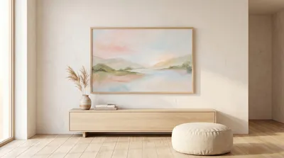 Interior view: Dreamlike abstract landscape in soft pastels
