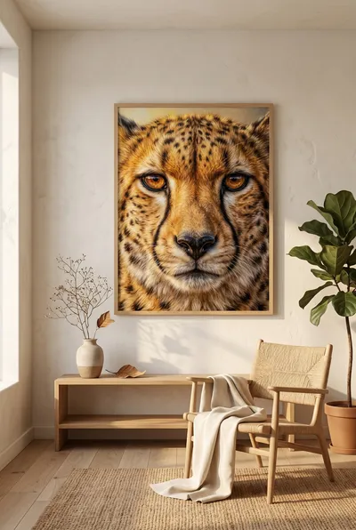 Interior view: Amber gaze: cheetah portrait