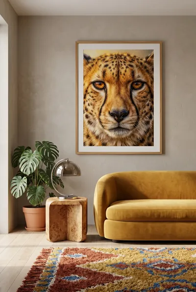 Interior view: Amber gaze: cheetah portrait