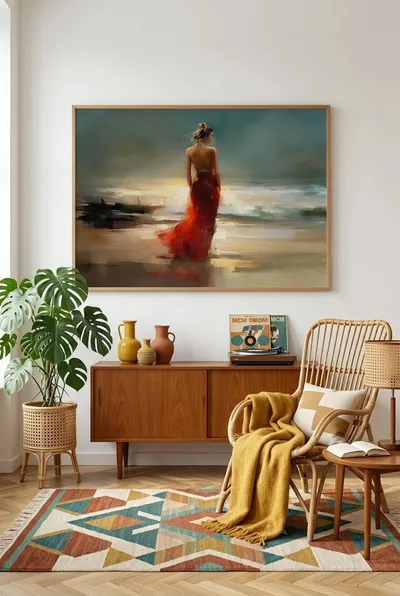 Interior view: The woman on the beach in the red dress