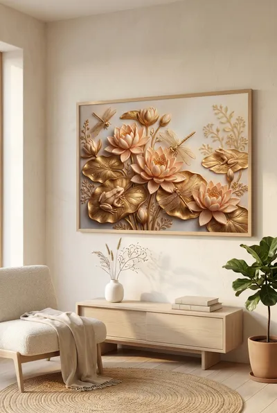 Interior view: Elegant lotus composition in gold