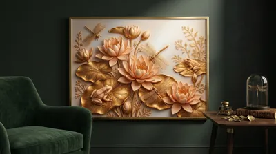Interior view: Elegant lotus composition in gold