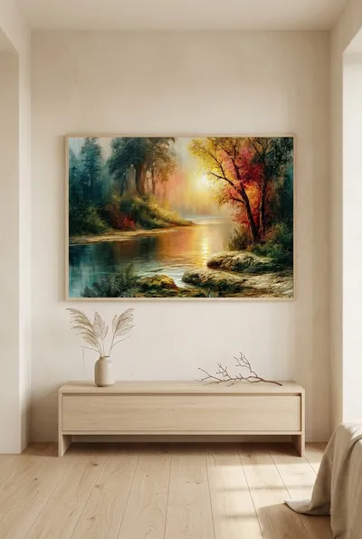 Interior view: River landscape in warm evening light