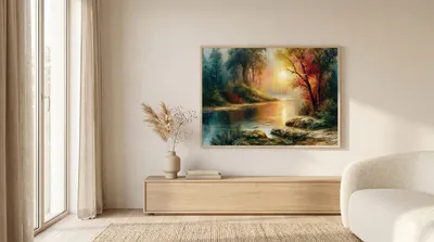 Interior view: River landscape in warm evening light