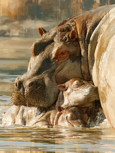 Wall art: Hippos: security in the golden river