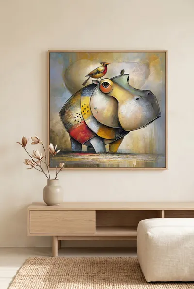 Interior view: Companions: the hippo and the bird