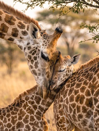 Wall art: Giraffes: connection in the evening light