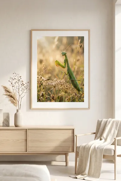 Interior view: Morning encounter with a praying mantis