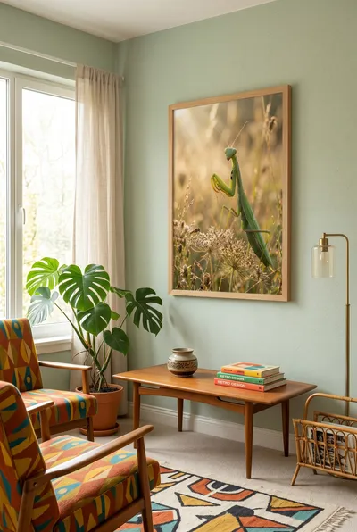 Interior view: Morning encounter with a praying mantis
