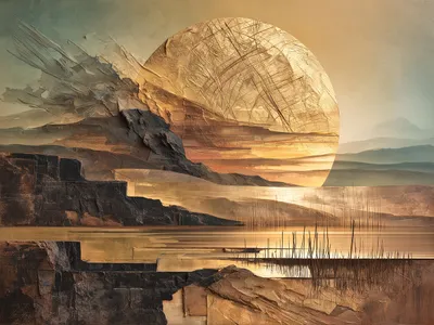 Wall art: Abstract landscape in gold and slate