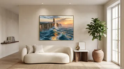 Interior view: Lighthouse by a stormy sea