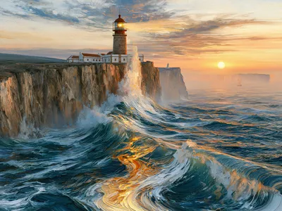 Wall art: Lighthouse by a stormy sea