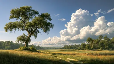 Wall art: Majestic oak beneath summer clouds