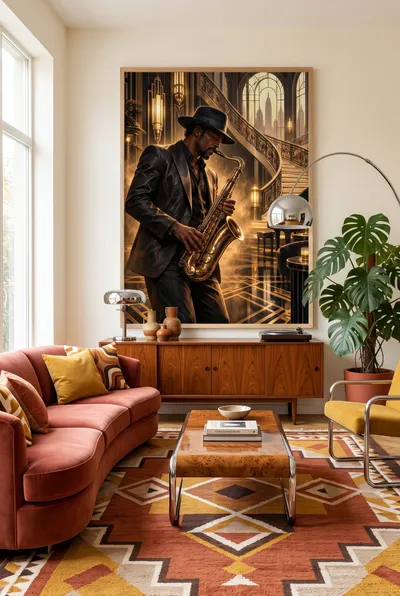 Interior view: Saxophone in golden light: the luxury of a moment