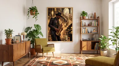 Interior view: Saxophone in golden light: the luxury of a moment