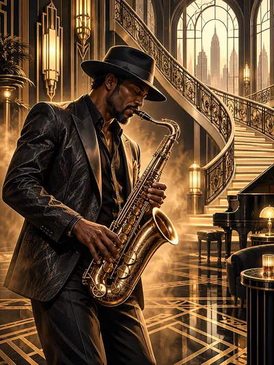 Wall art: Saxophone in golden light: the luxury of a moment