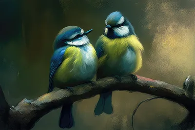 Wall art: Bird pair: courting blue tits